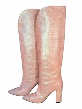 Paris Texas Women’s Tall Pink Croc-Embossed Pointed-Toe Boots